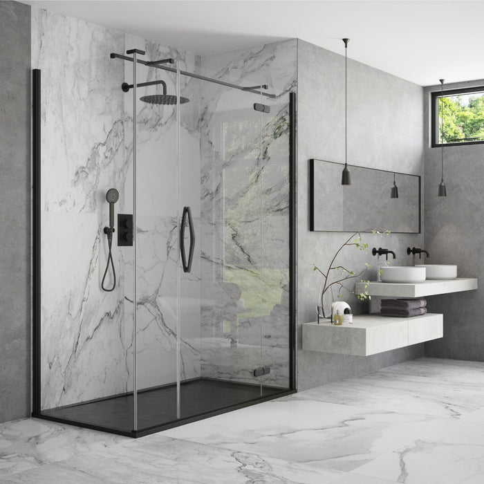 Flair Oro 8mm Hinged & Inline Shower Door with Ultra Frameless Corner Side Panel - Matt Black