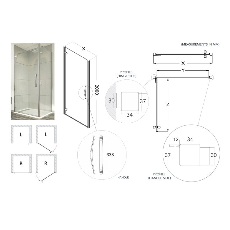 Flair Oro 8mm Hinged & Inline Shower Door with Ultra