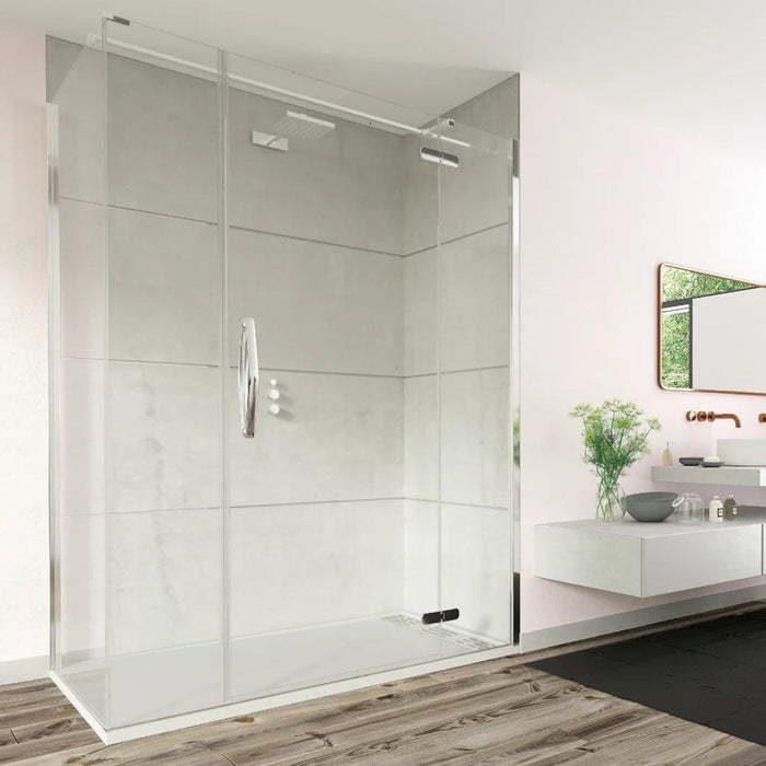 Flair Oro 8mm Hinged & Inline Shower Door with Ultra Frameless Corner Side Panel - Silver