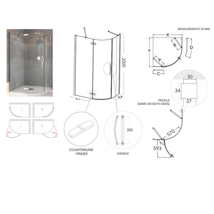 Flair Oro 8mm Hinged Offset Quadrant Shower Door