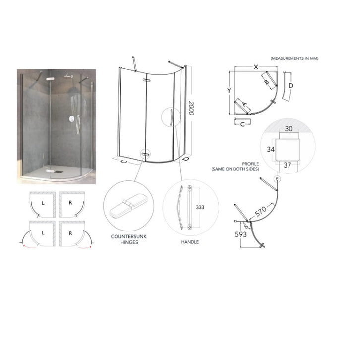 Flair Oro 8mm Hinged Quadrant Shower Door