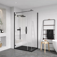 Flair Oro 8mm Hinged Shower Door with Ultra Frameless Corner Side Panel - Matt Black