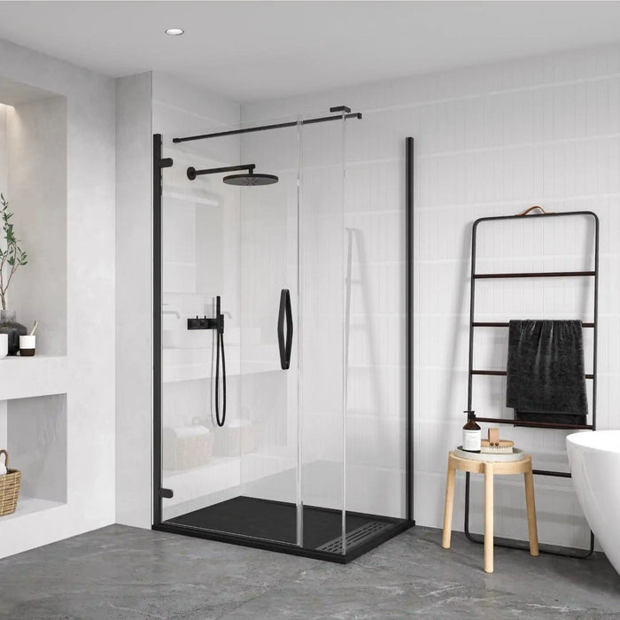Flair Oro 8mm Hinged Shower Door with Ultra Frameless Corner Side Panel - Matt Black