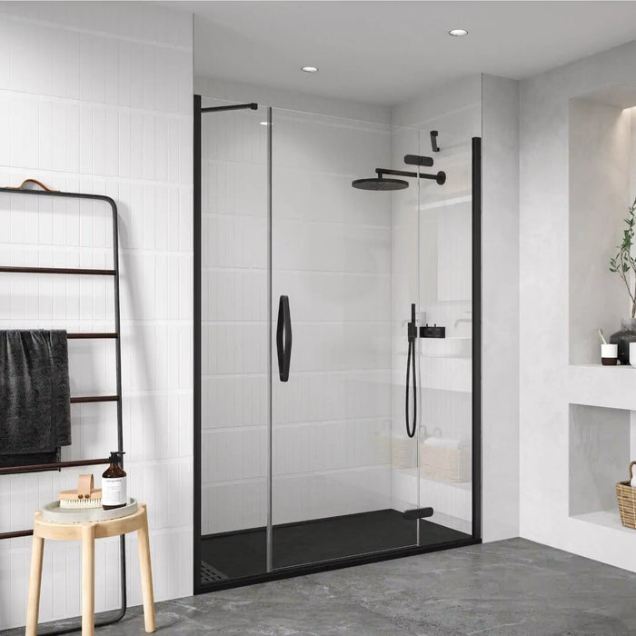 Flair Oro 8mm Recessed Hinged & Inline Shower Door with Inline Panel - Matt Black
