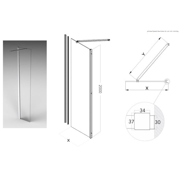 Flair Oro 8mm Recessed Hinged & Inline Shower Door with Inline Panel - Silver