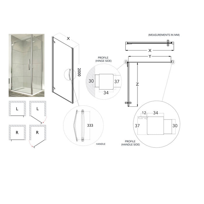 Flair Oro 8mm Recessed Hinged Shower Door