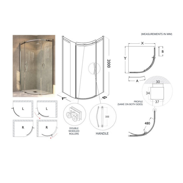 Flair Oro 8mm Sliding Offset Quadrant Shower Door