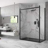 Flair Oro 8mm Sliding Shower Door with Side Panel - Matt Black