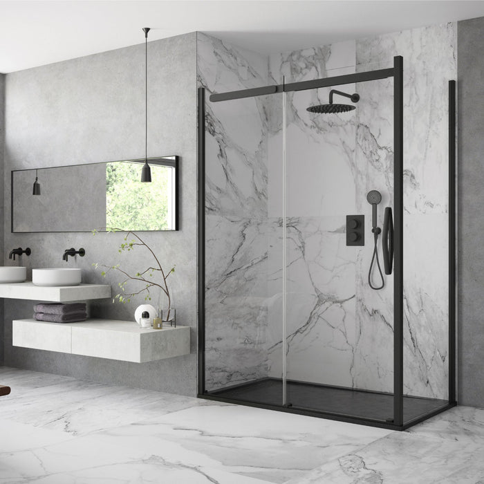 Flair Oro 8mm Sliding Shower Door with Side Panel - Matt Black