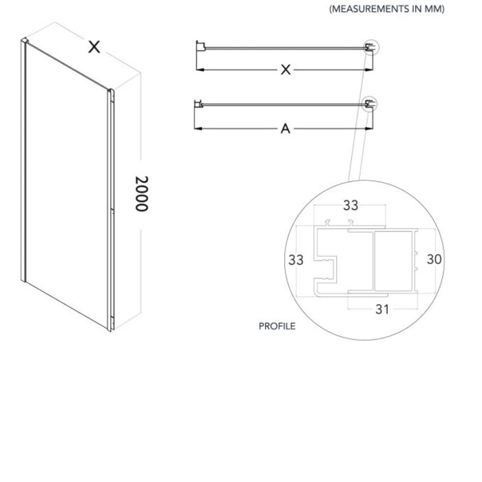 Flair Oro 8mm Sliding Shower Door with Side Panel - Silver