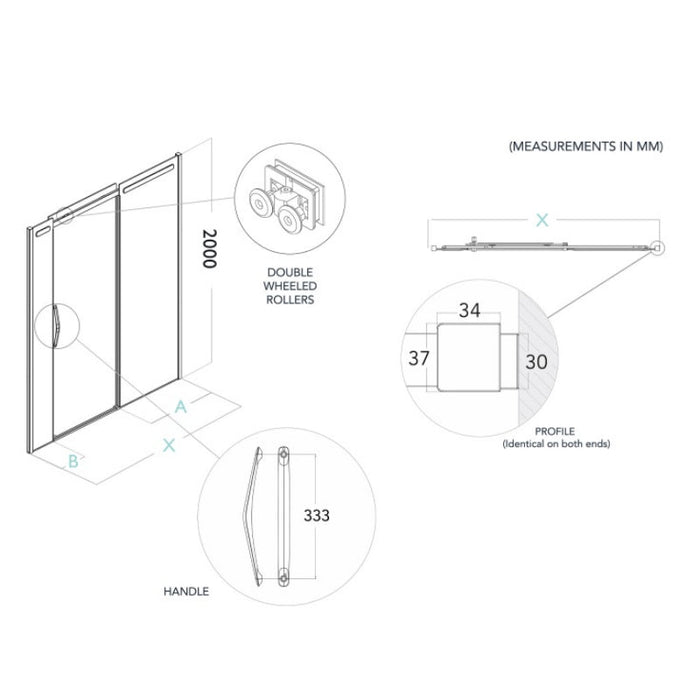 Flair Oro 8mm Sliding Shower Door with Two Inline Panels