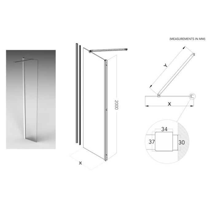 Flair Oro 8mm Sliding Shower Door with Two Inline Panels