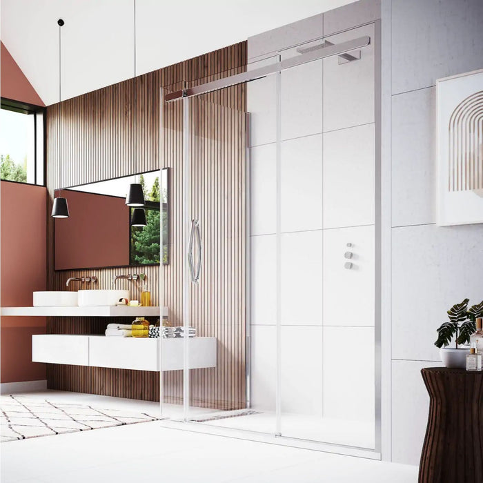 Flair Oro 8mm Sliding Shower Door with Two Inline Panels and Frameless Side Panel - Silver