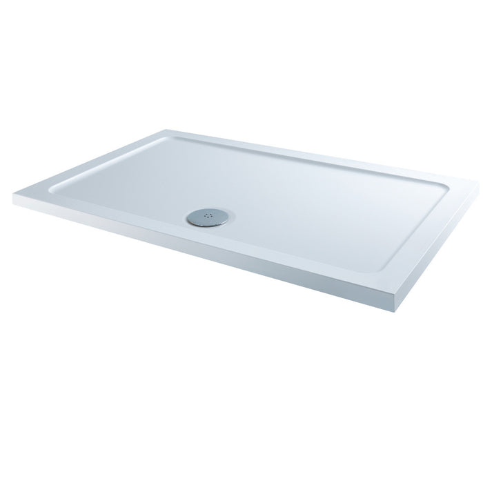 Flair Slimline Anti-Slip Rectangular Shower Tray with Waste - White