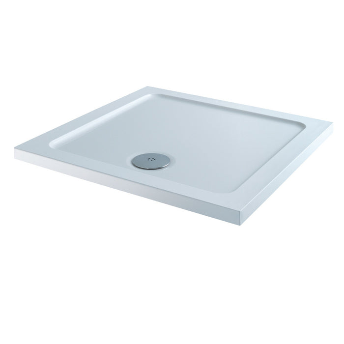 Flair Slimline Anti-Slip Square Shower Tray with Waste - White