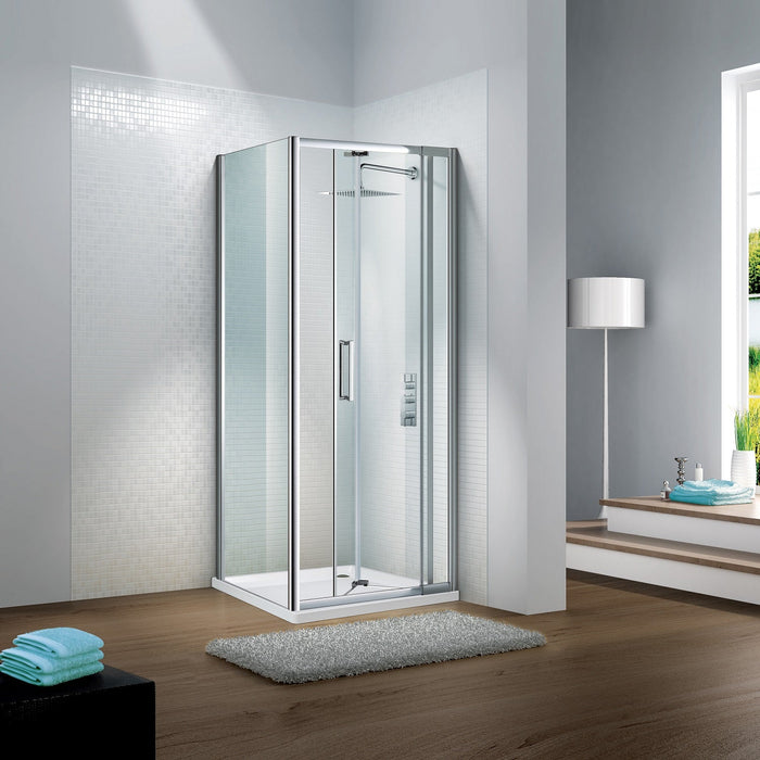 Flair Slimline Capella 6mm Bifold Shower Door with Semi Framed Side Panel - Silver