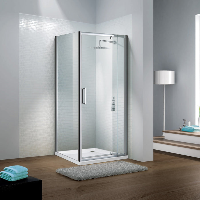 Flair Slimline Capella 6mm Pivot Shower Door with Semi Framed Side Panel - Silver