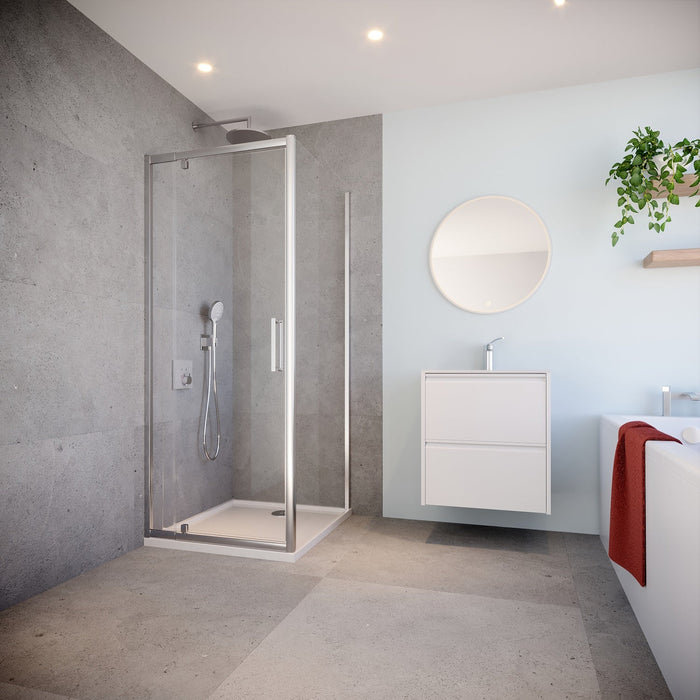 Flair Slimline Capella 6mm Pivot Shower Door with Semi Framed Side Panel - Silver