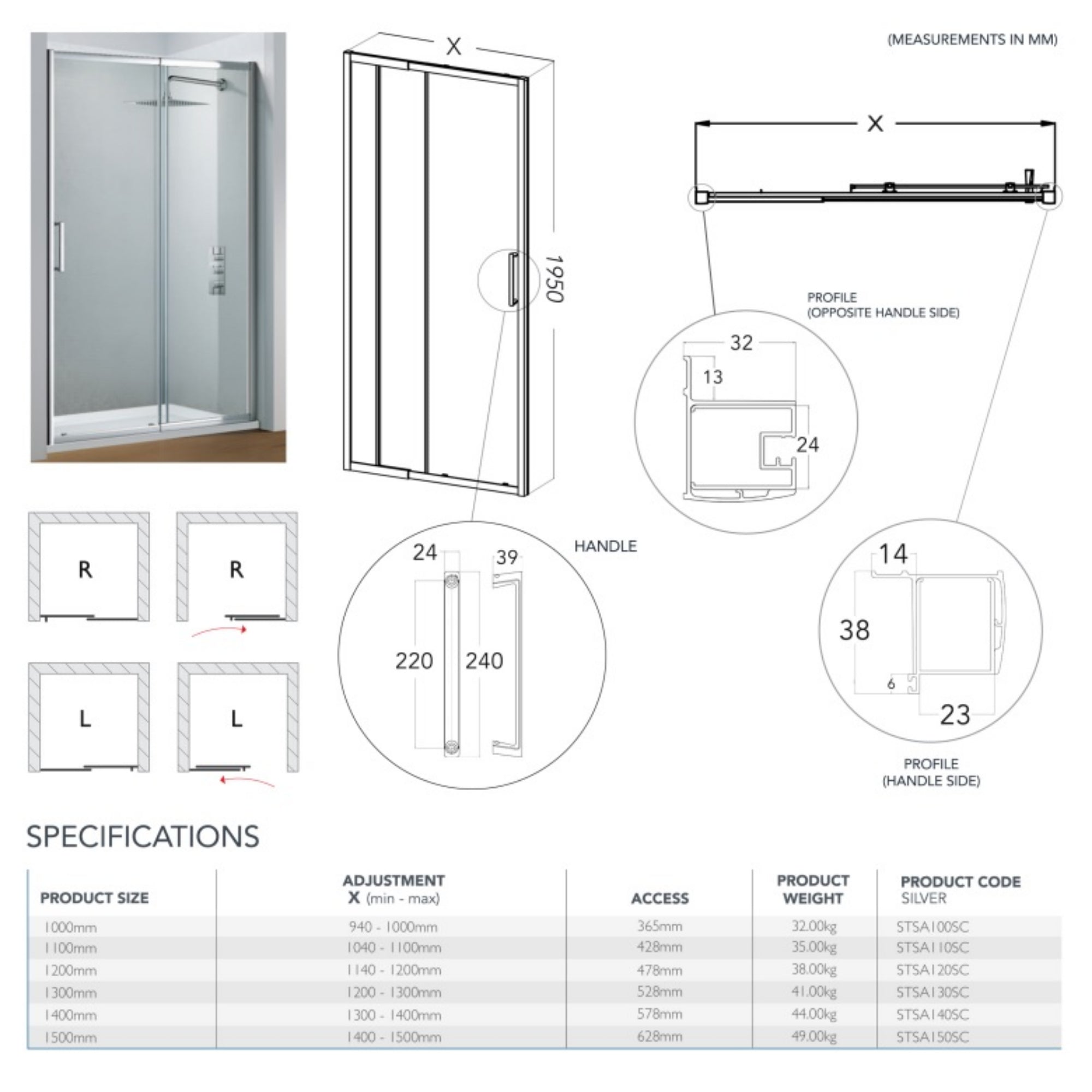 Flair Slimline Capella 6mm Recessed Sliding Shower Door