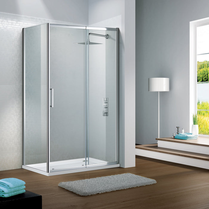 Flair Slimline Capella 6mm Sliding Shower Door with Semi Framed Side Panel - Silver