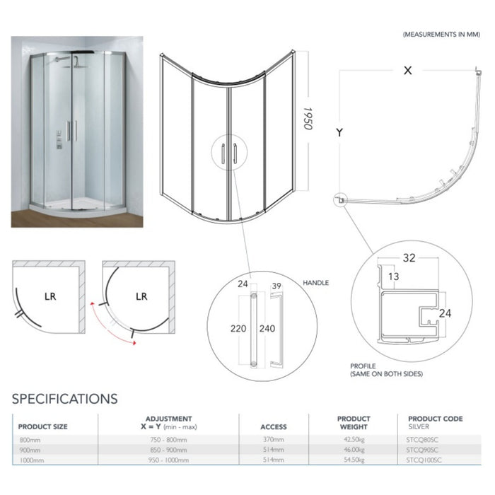 Flair Slimline Capella 6mm Two Door Offset Quadrant Shower Door - Silver