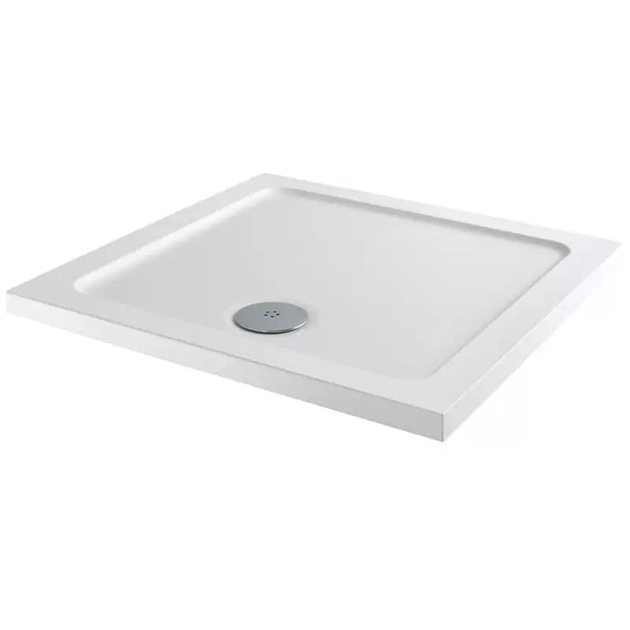 Flair Slimline Square Shower Tray with Waste - White