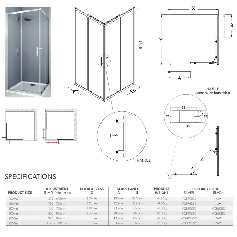 Flair Verve Pro 6mm Corner Entry Shower Door