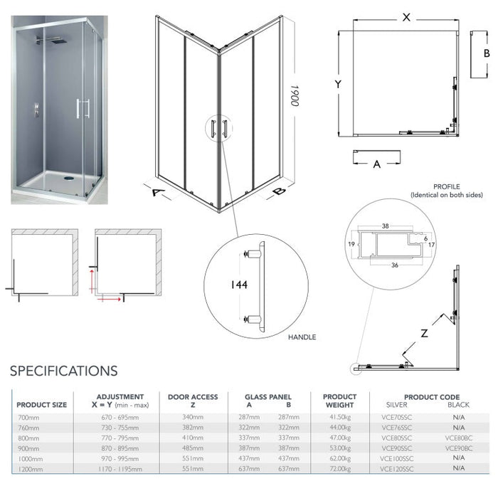 Flair Verve Pro 6mm Corner Entry Shower Door
