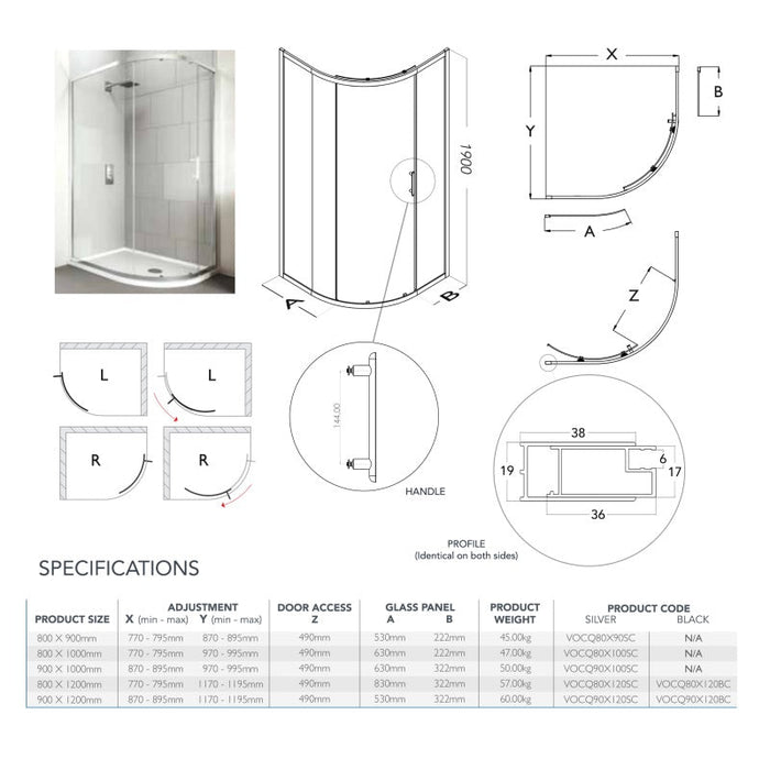 Flair Verve Pro 6mm One Door Offset Quadrant Shower Door
