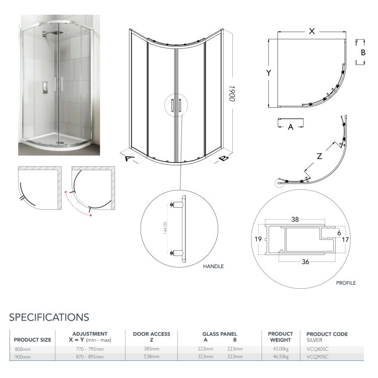 Flair Verve Pro 6mm One Door Quadrant Shower Door