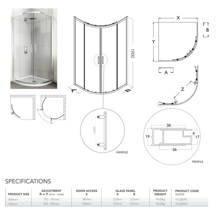 Flair Verve Pro 6mm One Door Quadrant Shower Door