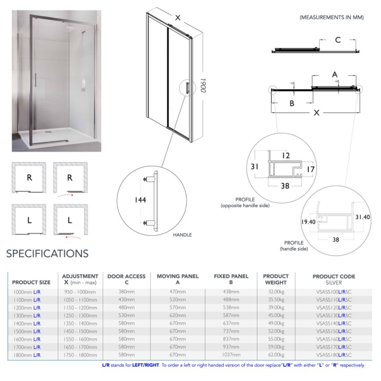 Flair Verve Pro 6mm Recessed Level Access Sliding Shower