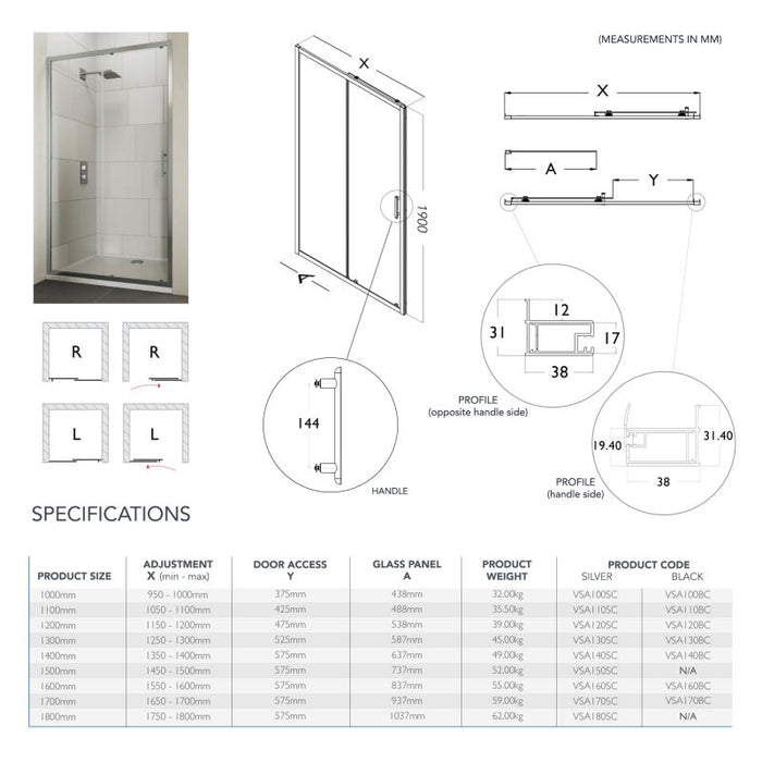 Flair Verve Pro 6mm Recessed Sliding Shower Door