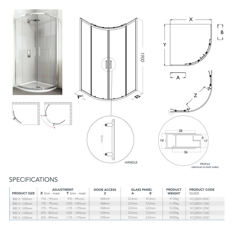 Flair Verve Pro 6mm Two Door Offset Quadrant Shower Door