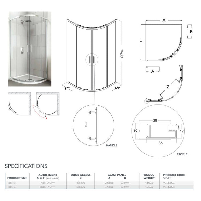 Flair Verve Pro 6mm Two Door Quadrant Shower Door - Chrome
