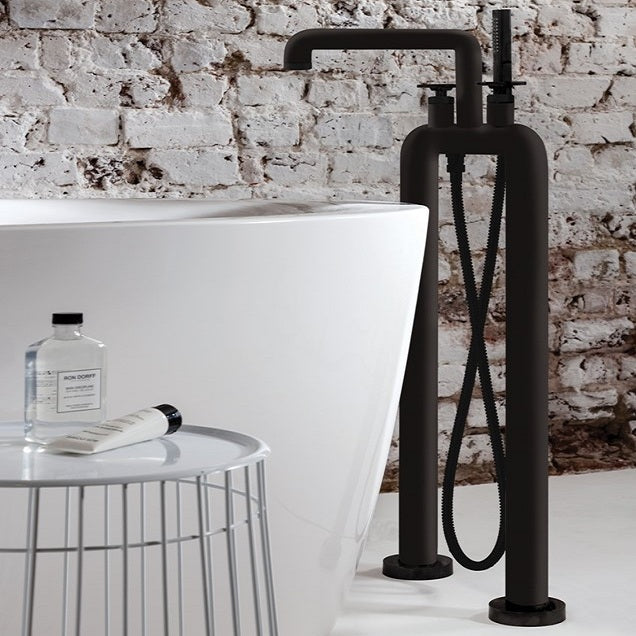 Crosswater Union Free Standing Bath Filler Tap and Shower Kit with Wheel Handles
