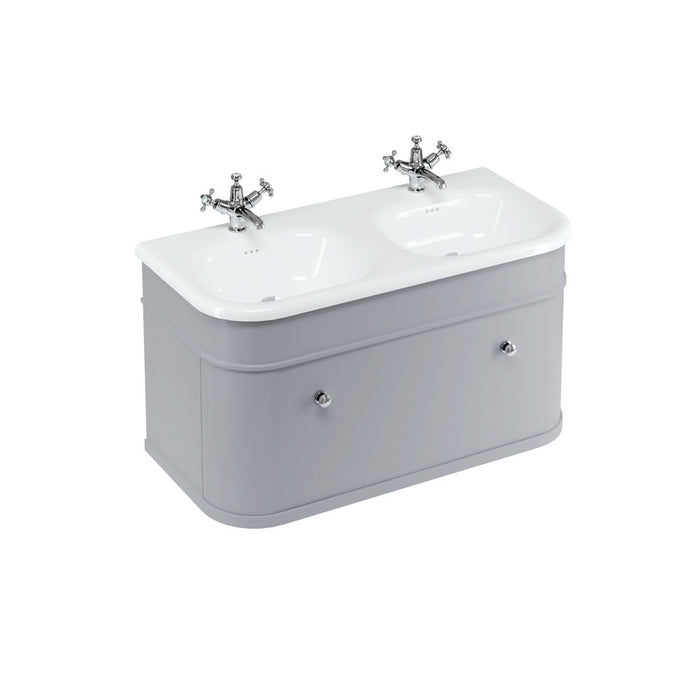 Burlington Chalfont 1 Drawer Wall Hung Vanity Unit With Roll Top Double Basin and Handles - 1000mm Wide