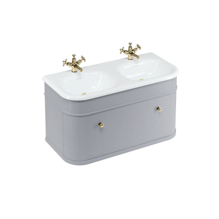 Burlington Chalfont 1 Drawer Wall Hung Vanity Unit With Roll Top Double Basin and Handles - 1000mm Wide