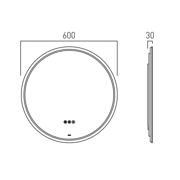 Vado Groove Round Frameless Illuminated LED Mirror with Demister