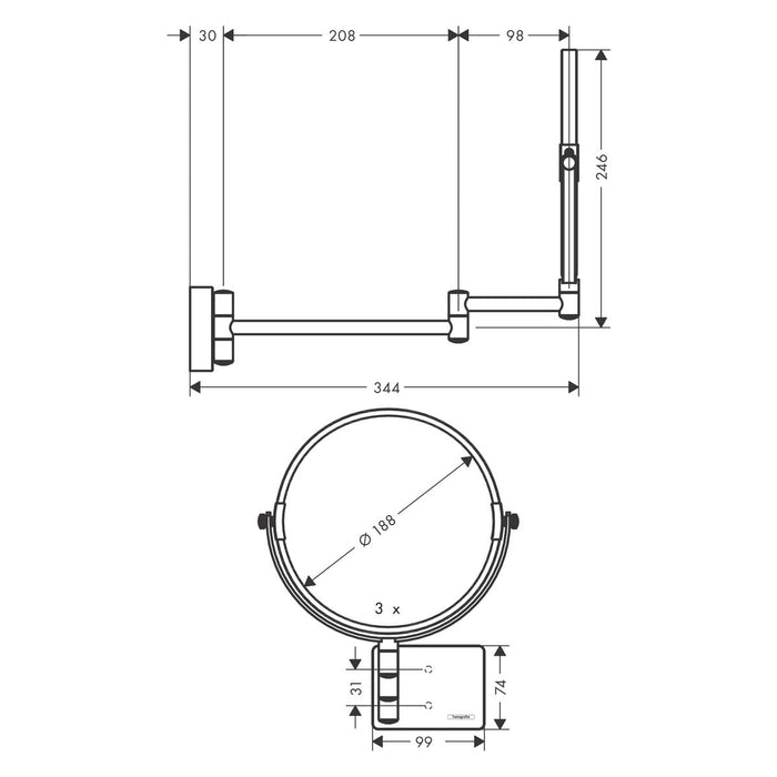 Hansgrohe AddStoris Shaving Mirror - Non Illuminated Mirrors