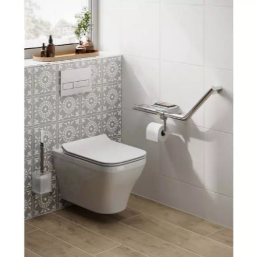 HiB Angled Grab Rail with Toilet Roll Holder and Shelf
