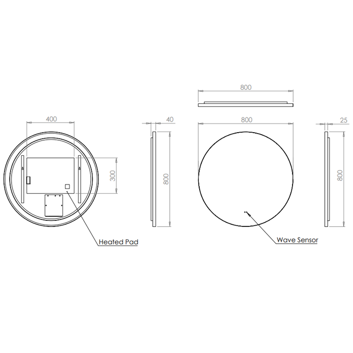 HiB Arcane Round Illuminated Frame LED Mirror - Illuminated