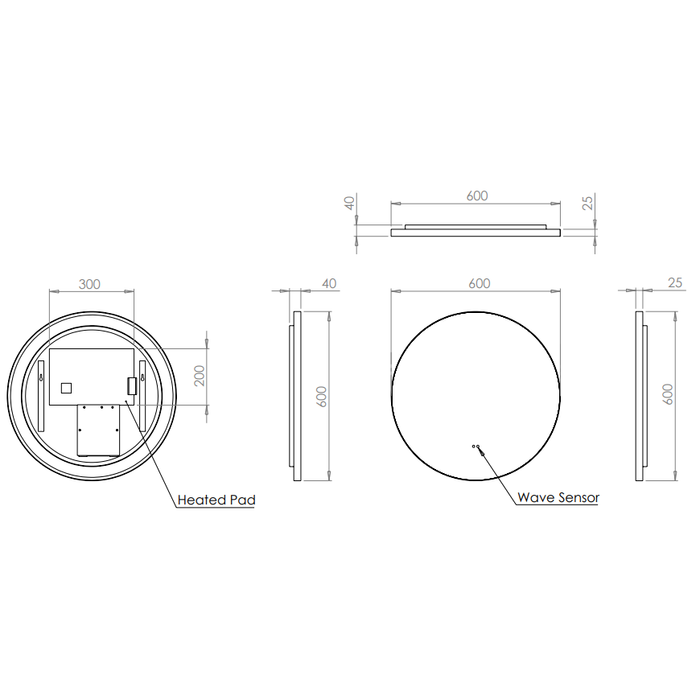 HiB Arcane Round Illuminated Frame LED Mirror - Illuminated