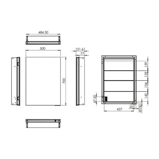 HiB Atrium 50 LED 1 Door Semi - Recessed Mirror Cabinet