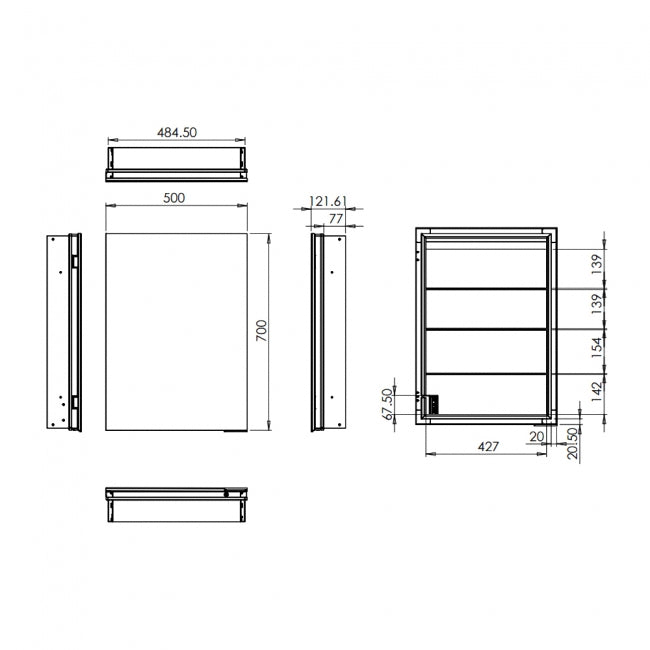 HiB Atrium 50 LED 1 Door Semi - Recessed Mirror Cabinet