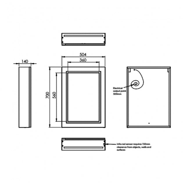 HiB Edge 1 Door Illuminated LED Mirror Cabinet - 700mm x
