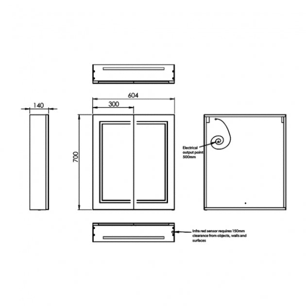 HiB Edge 2 Door Illuminated LED Mirror Cabinet - Aluminium