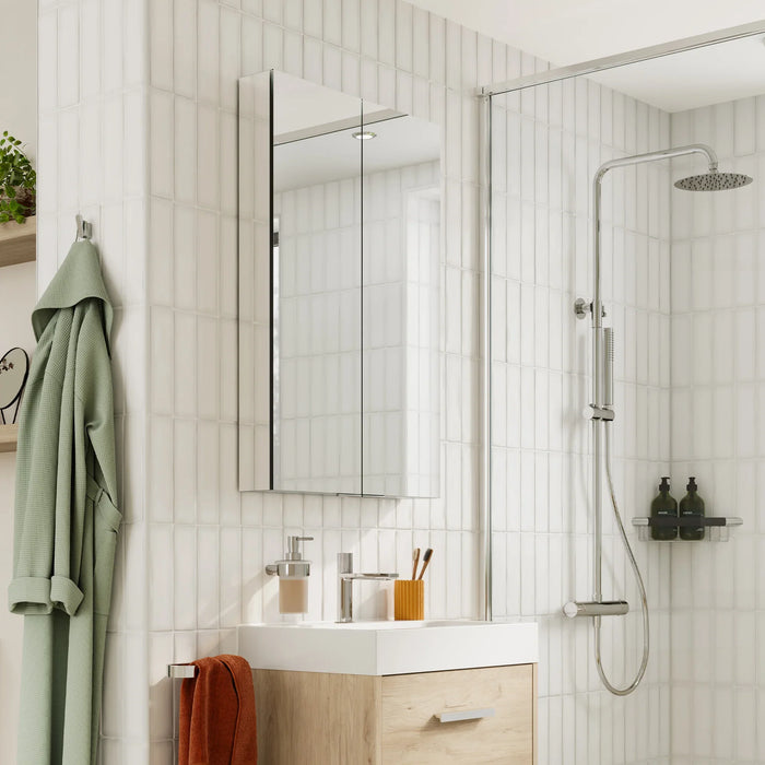 HiB Eris 2 Door Mirror Cabinet - Aluminium - Non