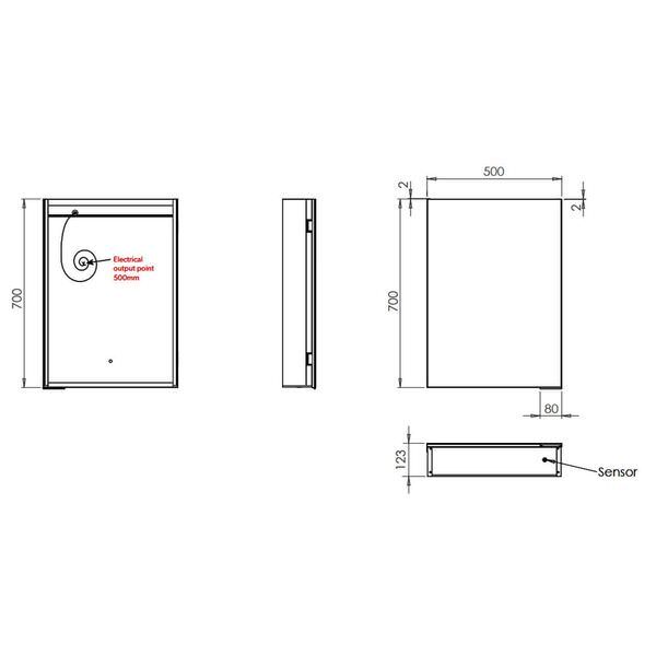 HiB Ether 1 Door Illuminated LED Mirror Cabinet - 700mm x