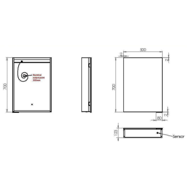 HiB Exos 1 Door Illuminated LED Mirror Cabinet - 500mm Wide